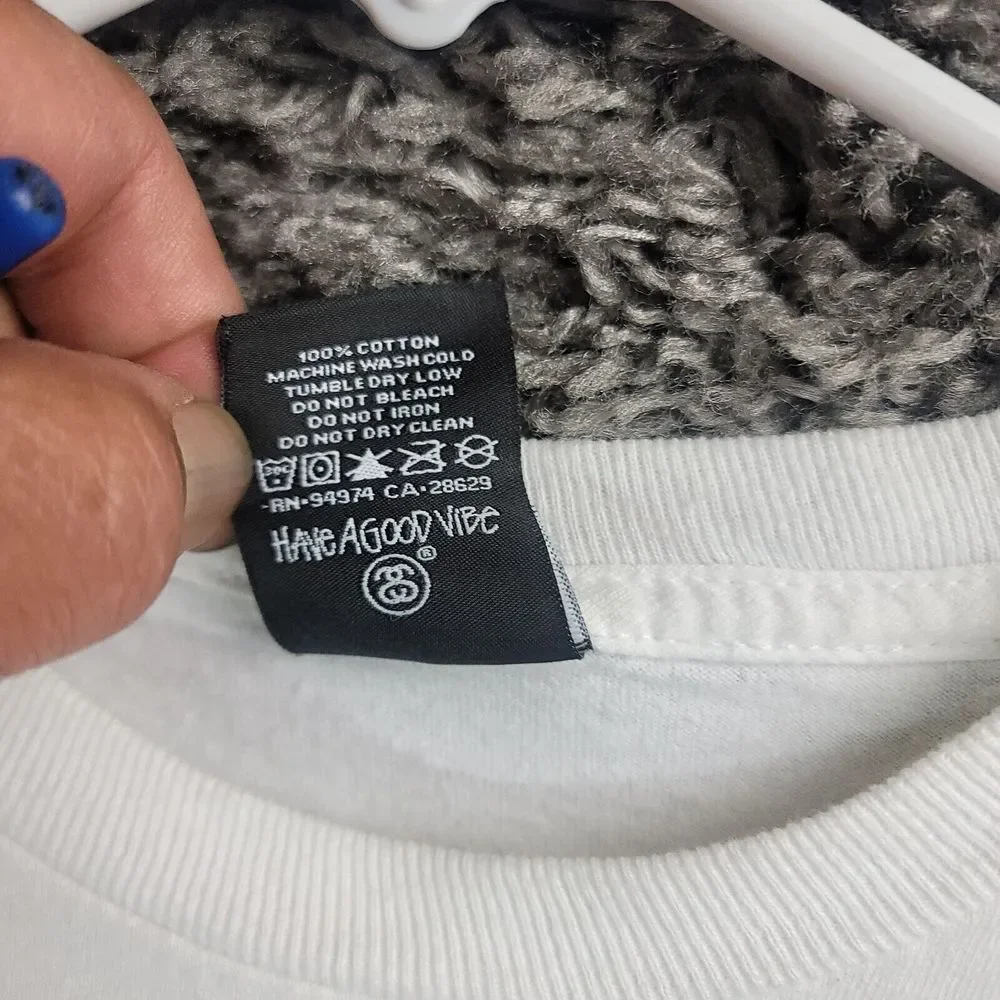 Stussy Sz Small logo T Shirt from the early 2000s Has Stain On Shoulder Pls See - Picture 6 of 9